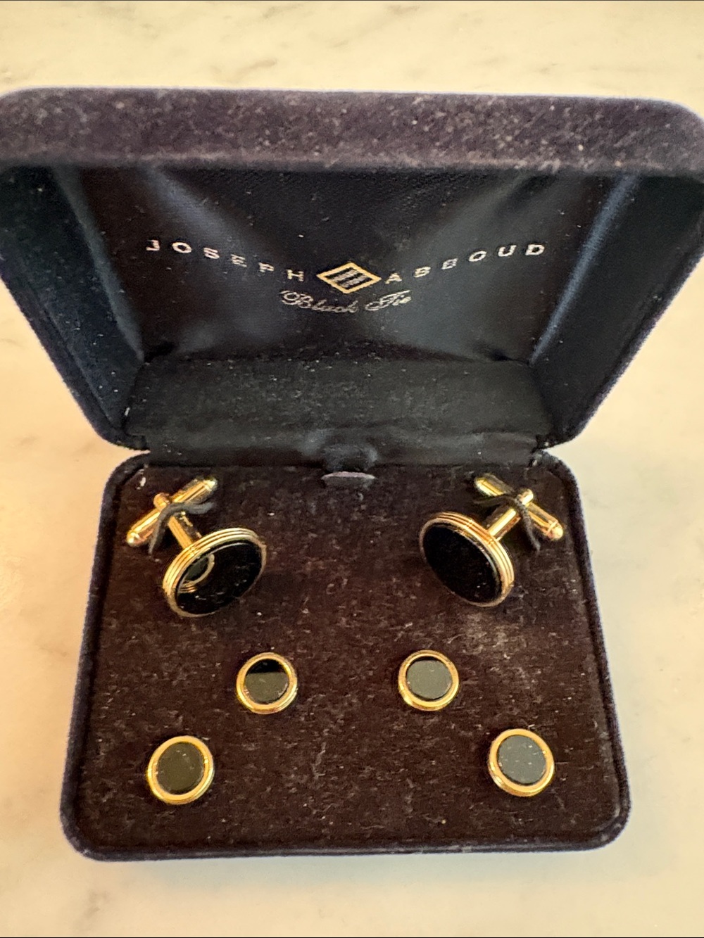 Joseph Abboud Black and Gold Round Cufflinks with Matching Studs